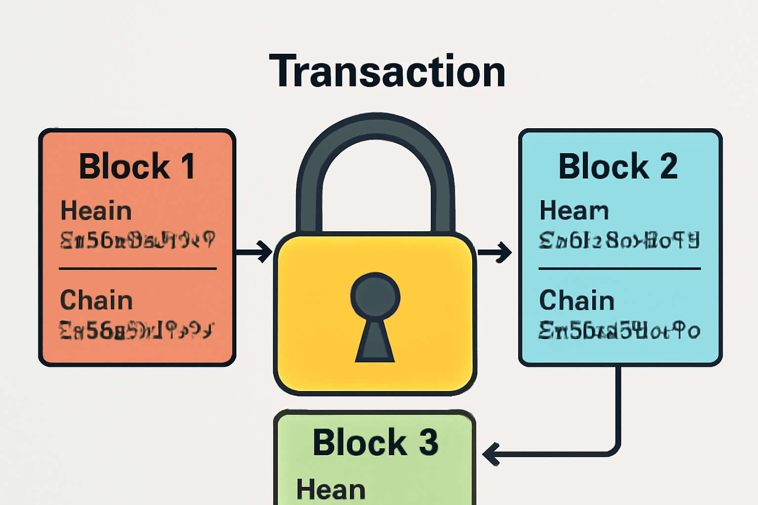 A digital lock overlaying a blockchain transaction, with distinct hashes and chain names visible.